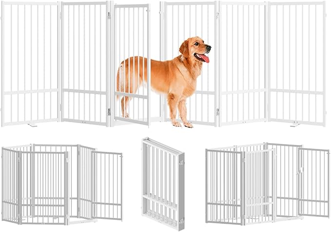 Full Metal Freestanding Dog Gate with Door, 32&