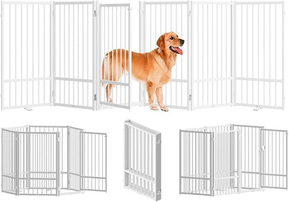 Full Metal Freestanding Dog Gate with Door, 32&