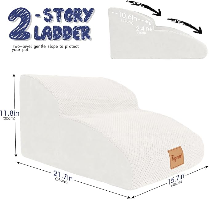 Topmart High Density Extended Foam Dog Ramp&amp;Steps 2 Tiers,11.8" High,Non-Slip Dog Stairs,Soft Foam Pet Ladder with Waterproof Cover,Best for Injured,Older Cats,Pets with Joint Pain