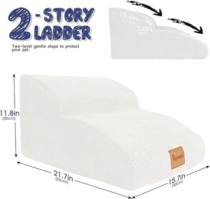 Topmart High Density Extended Foam Dog Ramp&amp;Steps 2 Tiers,11.8" High,Non-Slip Dog Stairs,Soft Foam Pet Ladder with Waterproof Cover,Best for Injured,Older Cats,Pets with Joint Pain