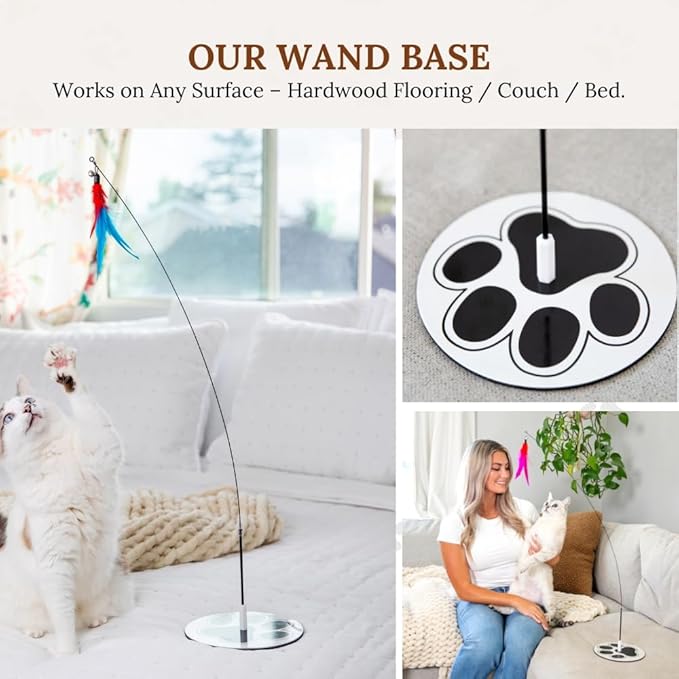 Suction Cup Cat Toys for Indoor Cats Interactive Suction Cup Cat Wand Toy Feather Teaser for Indoor Cats &amp; Kittens Multi Surface Base for Hands Free Play