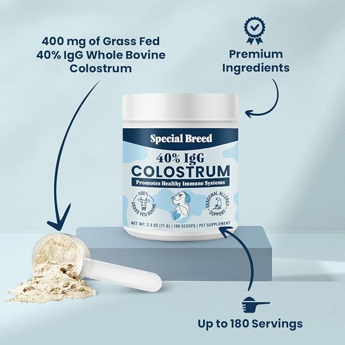 40% IgG Grass Fed Colostrum for Dogs, High IgG Third Party Tested, Immune Support, Skin &amp; Gut Health, Seasonal Allergy &amp; Itch Relief, Made in USA, 2.5 Oz