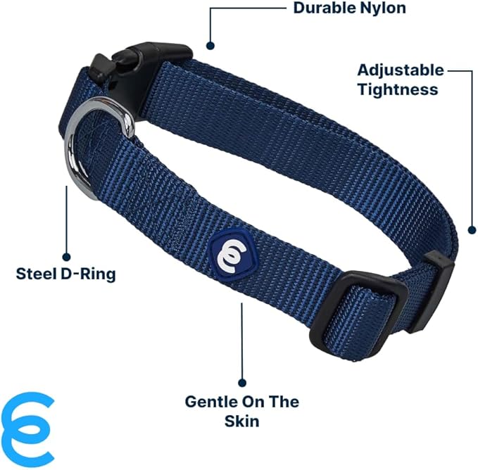 Blueberry Pet Essentials Dog Collar | Adjustable Nylon Dog Collar for Large Dogs | Classic True Navy Dog Collars for Small Dogs | Premium Pet Safety &amp; Style with Secure Leash Attachment