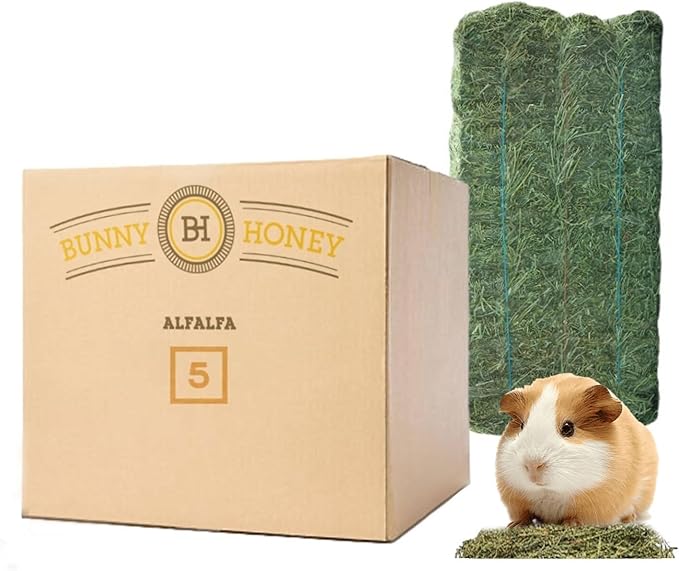 Bunny Honey Organic Alfalfa Hay for Guinea Pigs 12 lb Dim wt/5 lb High-Protein &amp; Calcium, Supports Growth &amp; Dental Health, Fresh &amp; Nutritious