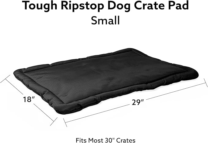 K9 Ballistics Tough Ripstop Dog Crate Pad - Durable &amp; Machine Washable with Non-Skid Bottom and 120-Day Warranty, Fits 30" Wire Crates - Small, Obsidian Black