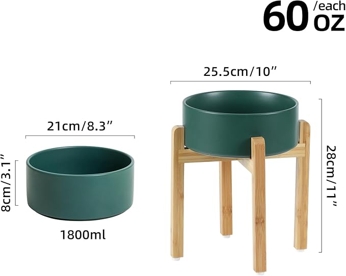 Ceramic Raised Dog Bowl Set, Elevated Dog Bowl with Stand, Food and Water Bowl for Large Breed Dogs, Weighted Dog Dishes, Pet Bowl(8.2&