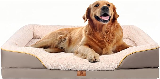 Washable Orthopedic Dog Bed for Large Dogs, Waterproof Dog Bed with Bolster, Big Couch Sofa Dogs Beds with Removable Cover &amp; Non-Slip Bottom