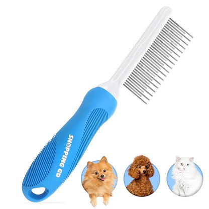 Detangling Pet Grooming Comb for Dogs &amp; Cats with Long &amp; Short Stainless Steel Metal Teeth for Removing Tangles and Knots - Dematting Brush to Detangle Matted Hair