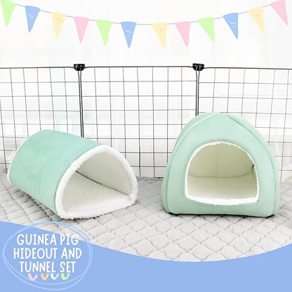 Guinea Pig Hideout and Tunnel Set, Soft Plush Bed &amp; Play Tunnel for Guinea Pigs, Rabbits, Ferrets, Small Animals - Washable Accessories for Resting, Hiding, Exercising