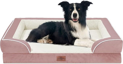 Comfort Expression Large Dog Beds Waterproof Orthopedic Foam Dog Beds for Large Dogs Sofa Comfy Pet Bed with Non-Slip Bottom &amp; Washable Removable Cover(Pink)