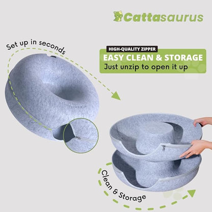 CATTASAURUS Peekaboo Cat Cave for Multiple &amp; Large Cats Up to 30-45 Lbs, Scratch Detachable &amp; Washable Tunnel Bed, Comfy Donut Cat Cave (Light Gray + Light Gray, Large)