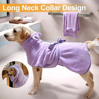 KOOGALSmall to Medium Size Dog Bathrobe, Quick Drying Super Absorbent Used for After Bathing, Warm Dog Towels, Adjustable Hoodies and Belts for Pet Dogs Bath Clothes Products(Purple, L)