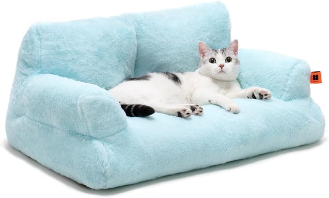 MEWOOFUN Cat Bed for Indoor Cats, Washable Dog Beds for Small Dogs &amp; Cats, Fluffy Cat Couch with Non-Slip Bottom (Blue, 26.0" L x 19.0" W x 13.0" Th)