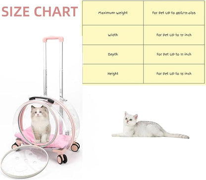 Transparent &amp; Fully Breathable Hard cat Carrier with Rolling Wheels for Dogs, Cats, Multiple Carrying Options, Perfect for Traveling/Taking a Walk