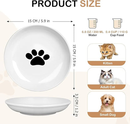 TRUVIC 4 Pack Ceramic Cat Food Bowls, 5.9 Inch Ceramic Cat Dishes Set for Indoor Cats and Small Dogs, Anti Whisker Fatigue Kitten Bowls, Wide Shallow Kitten Plates for Food and Water (Cat&