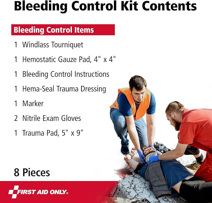 First Aid Only 91134 Critical Essentials Bleeding Control Kit for Limb &amp; Torso Wounds, 8 Pieces