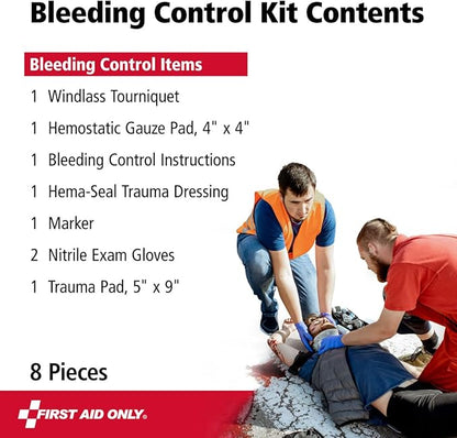First Aid Only 91134 Critical Essentials Bleeding Control Kit for Limb &amp; Torso Wounds, 8 Pieces