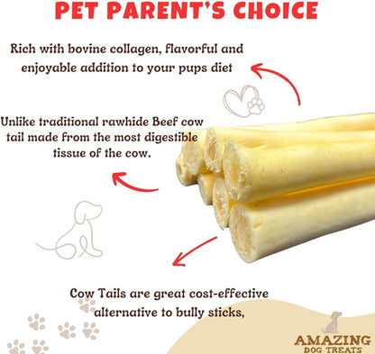 Amazing Dog Treats - 6 Inch Cow Tail Dog Chew- Thick - (10 Pcs/Pack) - Premium Quality - Sourced from Grass Fed Cattle - Long Lasting Dog Chew- Rawhide Alternative