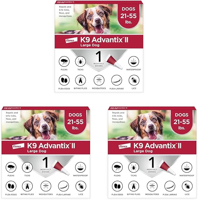 K9 Advantix II Large Dog Vet-Recommended Flea, Tick &amp; Mosquito Treatment &amp; Prevention | Dogs 21-55 lbs. | 1-Mo Supply (Pack of 3)