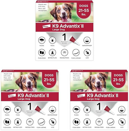 K9 Advantix II Large Dog Vet-Recommended Flea, Tick &amp; Mosquito Treatment &amp; Prevention | Dogs 21-55 lbs. | 1-Mo Supply (Pack of 3)