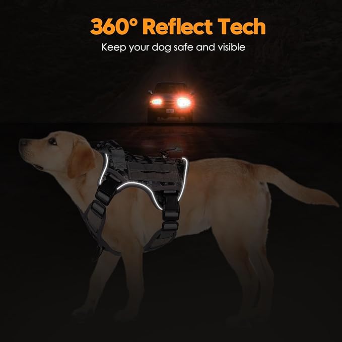 Heavy-Duty Tactical Dog Harness for Large Dogs, No Pull Adjustable Reflective Pet Vest with Molle System, K9 Military-Grade Control for Service Training, Outdoor &amp; 10+ Breeds, Gray Camo, Medium