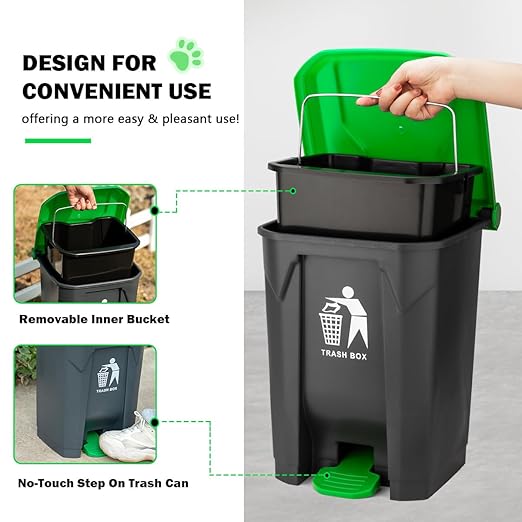 MXF Pooper Scooper Set - 28" Dog Pooper Scooper &amp; Long Handle Stainless Metal Tray&amp;Rake, 15 Litre Step Dog Poop Trash Can w/Removable Inner Bucket, 20 Waste Bags for Outdoors