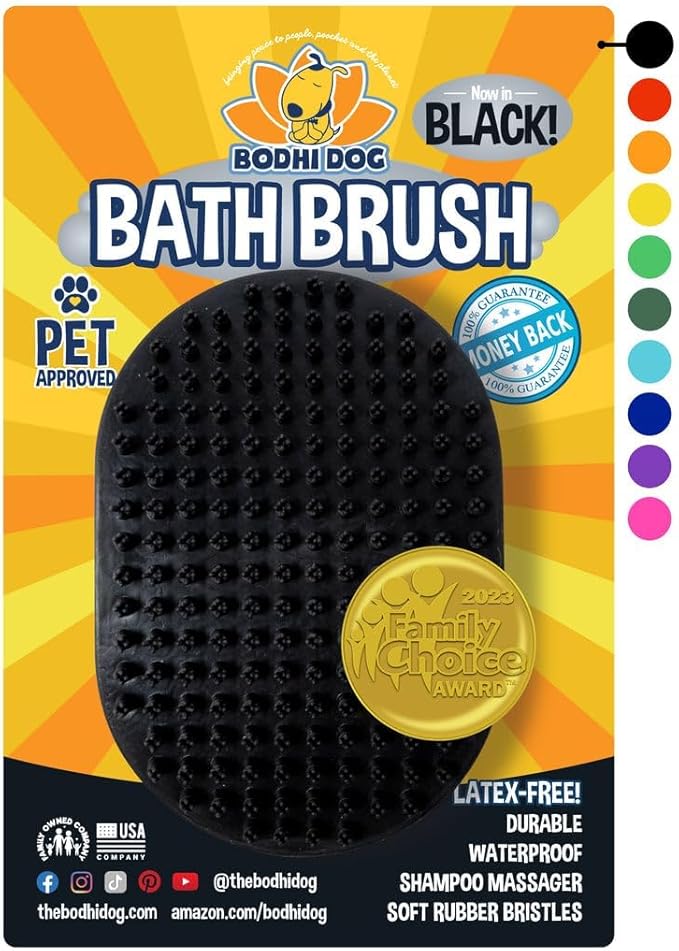 Bodhi Dog Shampoo Brush - Pet Grooming &amp; Bath Supplies for Dogs and Cats - Bath Brush for Long &amp; Short Hair - Premium Scrubber for Shower, Bathing &amp; Massage (One Pack, Black)