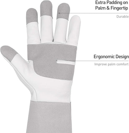 HANDLANDY Long Gardening Gloves for Men &amp; Women, Thorn Proof Rose Pruning Gloves Leather Gauntlets Garden Glove Yard Work Glove (Large, Grey)