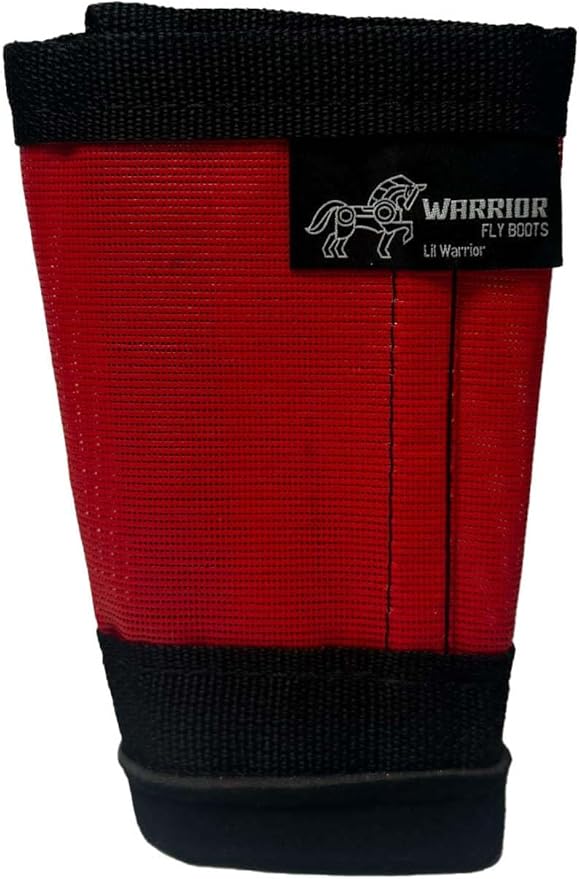 Warrior Fly Boots for Horses - Breathable Mesh Horse Boots for Fly Protection &amp; Leg Comfort - Set of 4 (Lil Warrior, Red)