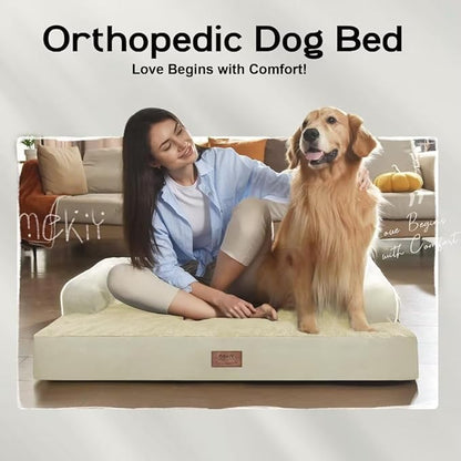Large Dog Bed Orthopedic Washable: Extra Large Big Dog Bed with Removable Bolster &amp; Memory Foam Couch Sofa - Waterproof Washable with Cover