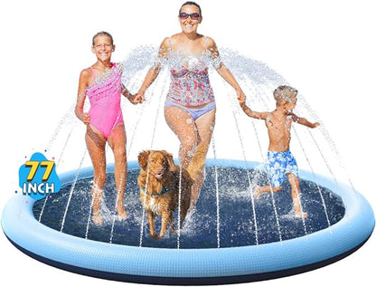 VISTOP Non-Slip Splash Pad for Kids and Dog, Thicken Sprinkler Pool Summer Outdoor Water Toys - Fun Backyard Fountain Play Mat for Baby Girls Boys Children or Pet Dog (77 inch, Blue&amp;Blue)