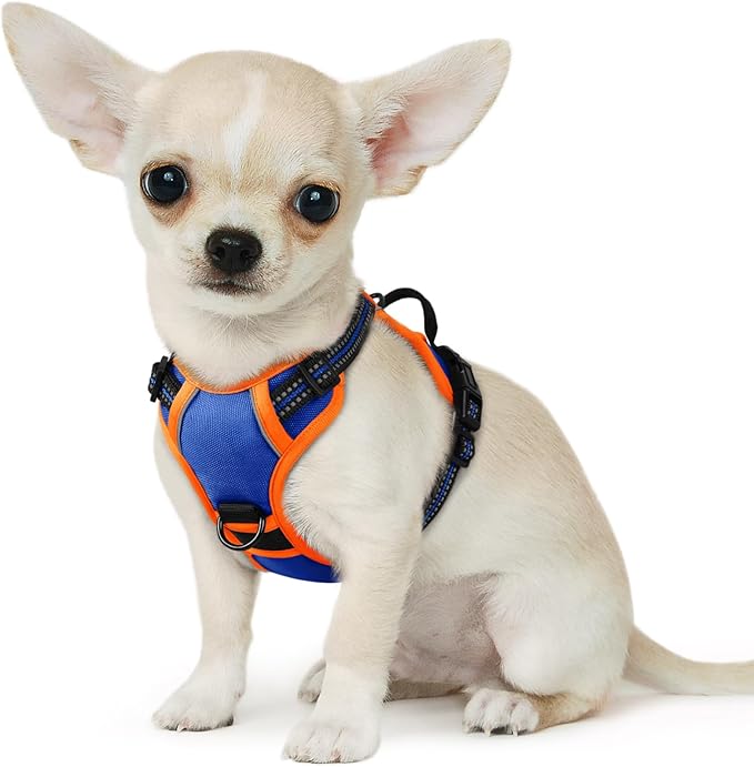 Eagloo Small Dog Harness No Pull, Service Vest with Reflective Strips and Control Handle, Adjustable and Comfortable for Walking, No Choke Pet Harness with 2 Metal Rings, Blue &amp; Orange, XS