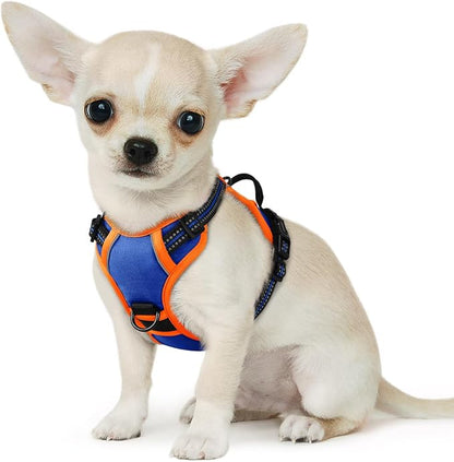 Eagloo Small Dog Harness No Pull, Service Vest with Reflective Strips and Control Handle, Adjustable and Comfortable for Walking, No Choke Pet Harness with 2 Metal Rings, Blue &amp; Orange, XS