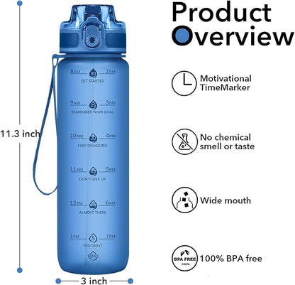 32oz Motivational Water Bottles with Time Marker &amp; Fruit Strainer, Transparent Gradient Color Water Bottle with Times to Drink, Leakproof &amp; BPA Free, Reusable Bottle with Strap (No Straw)