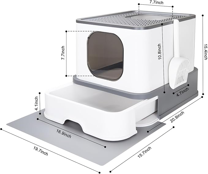 RIZZARI Cat Litter Box Stainless Steel Top-Entry : Leak-Proof Enclosed Design Reduces Odor, for Indoor Cats &amp; Owners (Dark Gray)