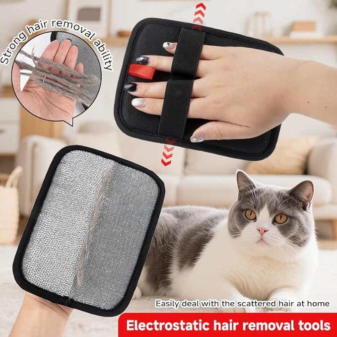 Pet Hair Remover, Electrostatic Pet Hair Removal Gloves-2-piece Set, Reusable Cat &amp; Dog Hair Remover for Couch, Furniture, Carpet, Curtain, Upgraded Animal Fur Removal Tool