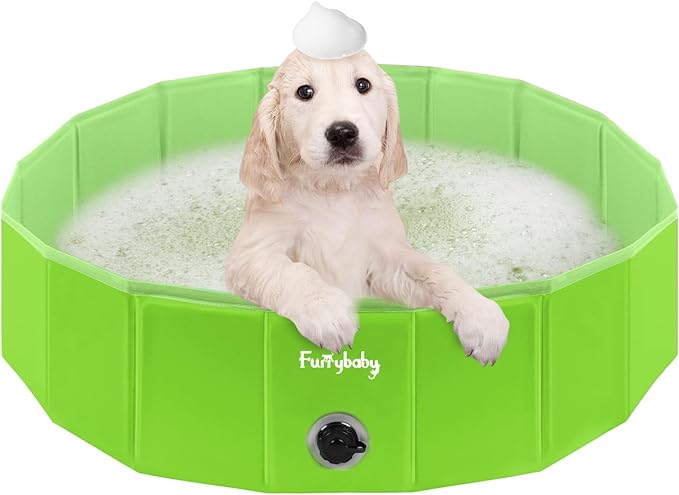 Furrybaby Dog Pool, Kiddie Pool with Hard Plate Collapsible Pet Bath Foldable Swimming Pet Pool Portable Green 32&