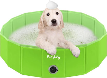 Furrybaby Dog Pool, Kiddie Pool with Hard Plate Collapsible Pet Bath Foldable Swimming Pet Pool Portable Green 32&