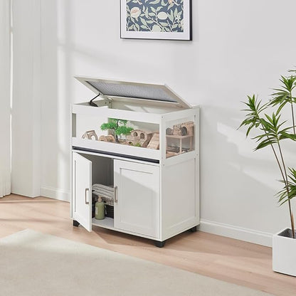 unipaws Hedgehog Cage with Storage Cabinet, Hamster Cage for Rat and Guinea Pigs, Clear Transparent PVC Visual Small Animal Cage with Tray, Hamster Enclosure, White