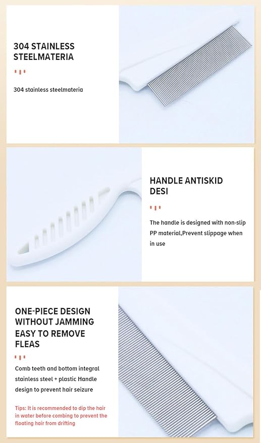 Pet Grooming Comb - 2-in-1 Multifunctional Stainless Steel Comb for Flea, Tear Stain Removal, and Dehairing Dogs and Cats&