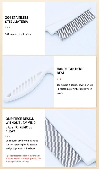 Pet Grooming Comb - 2-in-1 Multifunctional Stainless Steel Comb for Flea, Tear Stain Removal, and Dehairing Dogs and Cats&