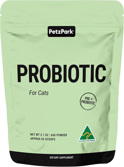 Probiotic for Cats &amp; Kittens - Cat Probiotic Powder for Hairball Prevention, Digestive Support, Immune Health, Prebiotics, and Diarrhea Relief - Suitable for Indoor Cats &amp; Kittens - 60 Scoops