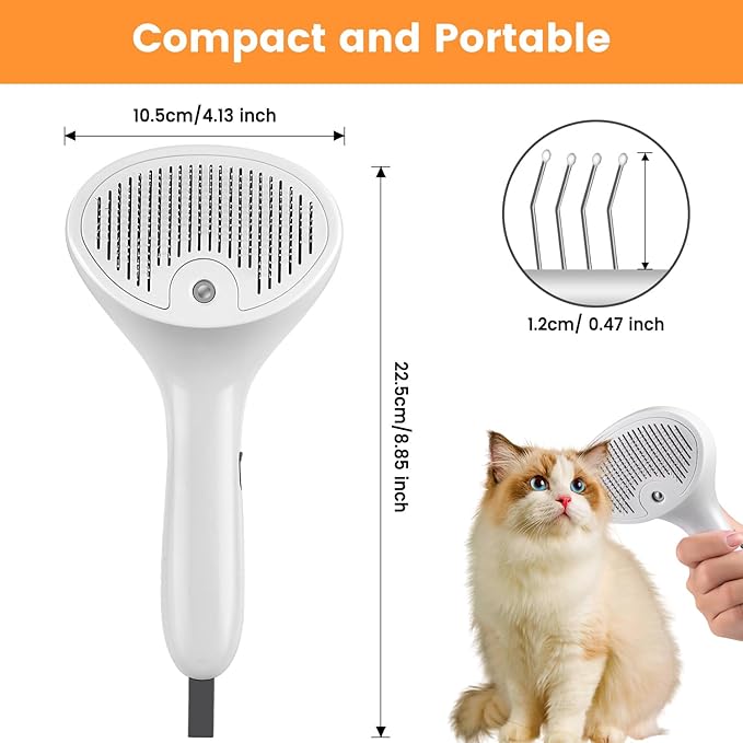 3 in 1 Cat Steam Brush for Cats &amp; Dogs, Pet Spray Hair Removal Comb for Shedding &amp; Grooming, Rechargeable Water Brush for Long &amp; Short Haired Pets with Release Button(White)