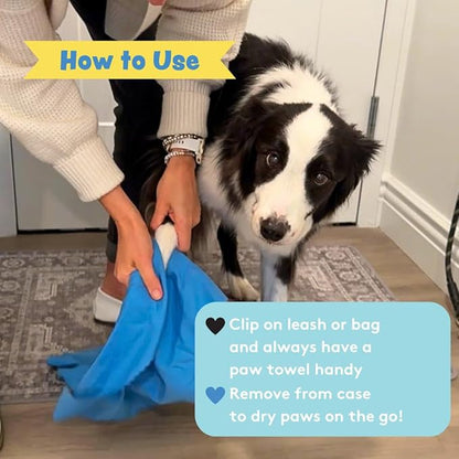 Sweet Paws Portable Dog Paw Towel, Lightweight &amp; Super Absorbent Microfiber, Clips onto Leash, Quick Drying Towel for Dogs Paws with Silicone Case, Dry Dog’s Paws on The Go - Large - Newport Navy