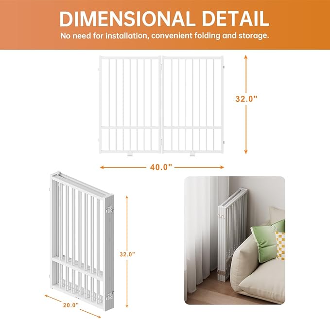 Full Metal Freestanding Dog Gate with Door, 32&