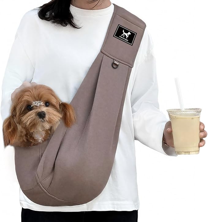 Dog &amp; Cat Carrier Sling, Adjustable Soft Padded Shoulder Puppy Carrier, Hands-Free Dog Carrier Bag with Double Safety Buckles Premium Material for Outdoor Travel （Caramel, M）