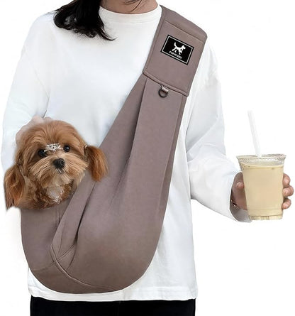 Dog &amp; Cat Carrier Sling, Adjustable Soft Padded Shoulder Puppy Carrier, Hands-Free Dog Carrier Bag with Double Safety Buckles Premium Material for Outdoor Travel （Caramel, M）