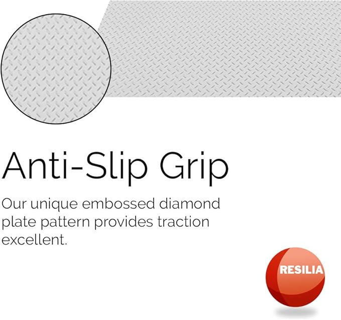 RESILIA Heavy Duty Garage Floor Runner &amp; Protector Mat - Slip Resistant Diamond Plate PVC Mats - Water, Spill, &amp; Stain Resistant, Silver (4 feet x 10 feet)