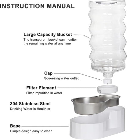 Sfozstra Automatic Pet Water Dispenser: 9L Lagre Dogs Stainless Steel Gravity Feeder - Convenient Drinking Water Dispenser Designed for Dogs and Cats (White, 9L)