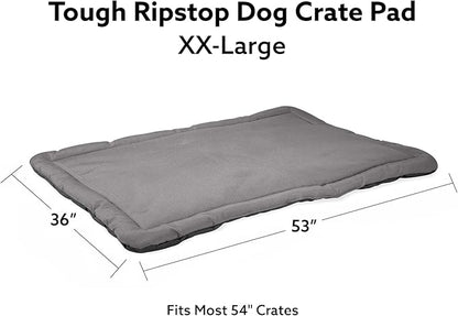 K9 Ballistics Tough Ripstop Dog Crate Pad - Durable &amp; Machine Washable with Non-Skid Bottom and 120-Day Warranty, Fits 54" Wire Crates - XX-Large, Light Gray Velvet